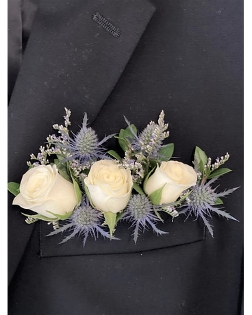 White Spray Rose Pocket Boutonniere Corsage