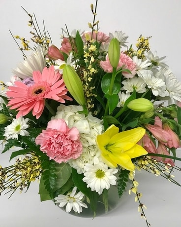 Rainbow Of Flowers Vase Arrangement In Bowmanville On Van Belle