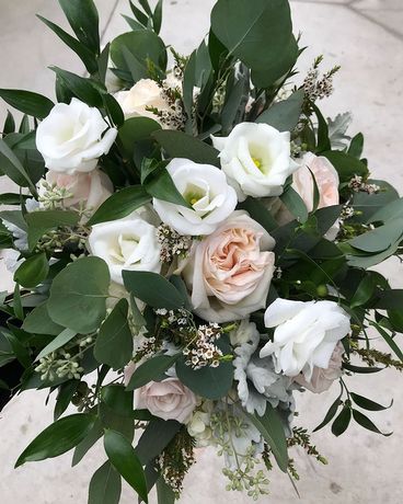 Soft Pink & White Leafy Bridal Bouquet Wedding Arrangement