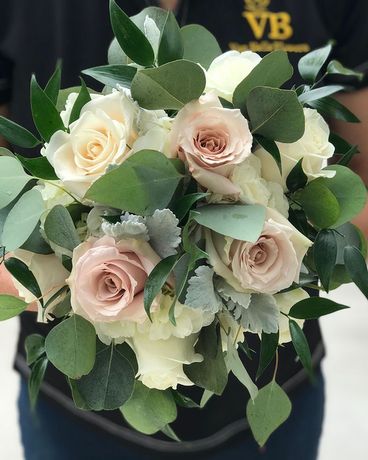 Leafy Soft Pink & White Bouquet Wedding Arrangement