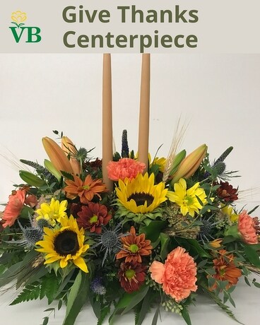 Give Thanks Floral Centerpiece with Candles Flower Arrangement