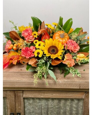 Harvest Motif Fresh Centerpiece Flower Arrangement