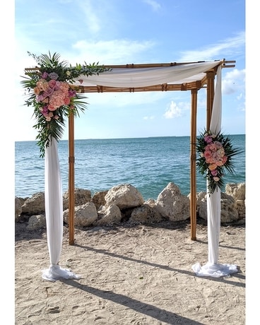 Pink hydrangea and rose arch Wedding Arrangement