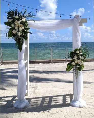 White rose and orchid arch Wedding Arrangement
