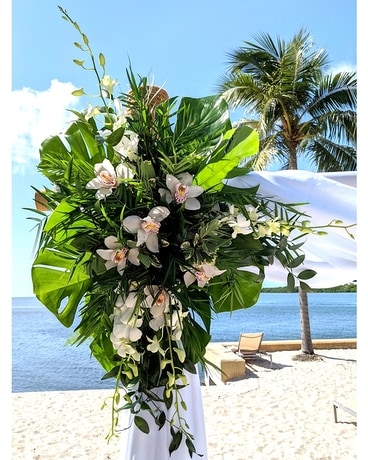 White tropical arch Wedding Arrangement