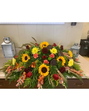 Sunflower Fall Casket Cover Funeral Casket Spray Flowers