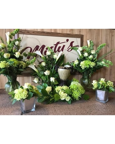 White and Green Cremation Trio Sympathy Arrangement
