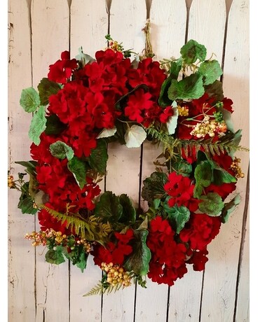Geranium Berry Wreath Flower Arrangement