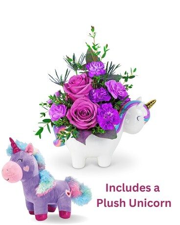 Lil' Sparkles the Unicorn Valentine Bundle Flower Arrangement