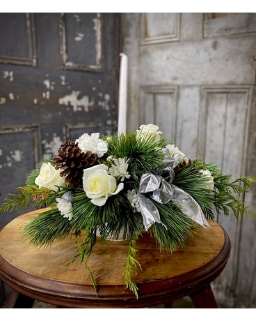 White Christmas Centerpiece Flower Arrangement