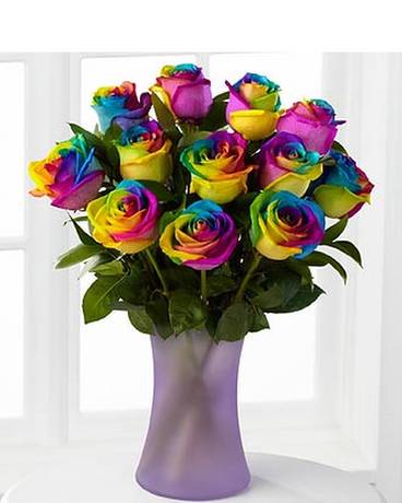 Rainbow Roses Flower Arrangement