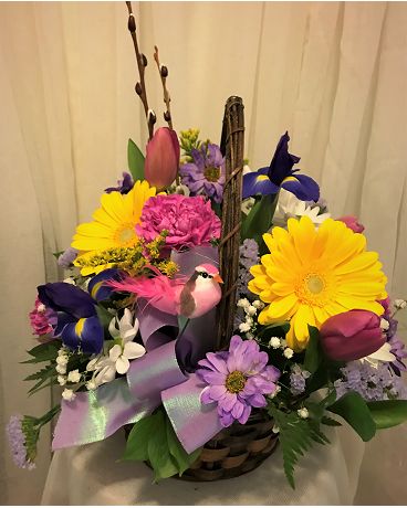 Spring Bloom Basket Flower Arrangement