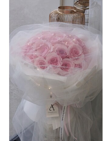 White Chiffon Pink Rose Bouquet Bouquet