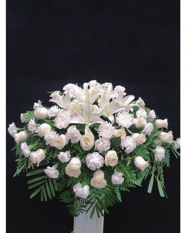 white color tone casket Flower Arrangement