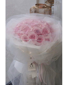 White Chiffon Pink Rose Bouquet Bouquet