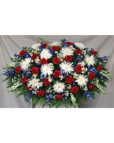 Overhead spray of mixed flowers Funeral Casket Spray Flowers