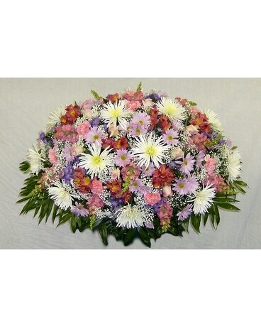 Overhead spray of mixed flowers Funeral Casket Spray Flowers