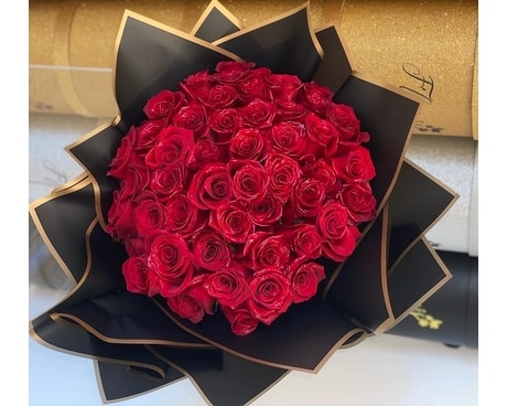 50 Red Rose Wrapped Bouquet Flower Arrangement