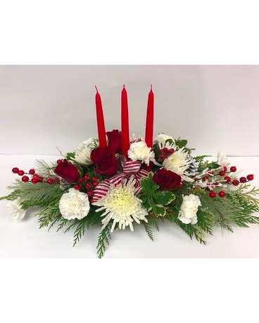 Three Candle Oblong Centerpiece Flower Arrangement