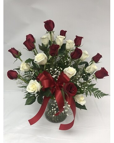 Two Dozen Red and White Roses Flower Arrangement