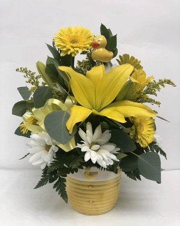 Yellow Duck Baby Ceramic Flower Arrangement