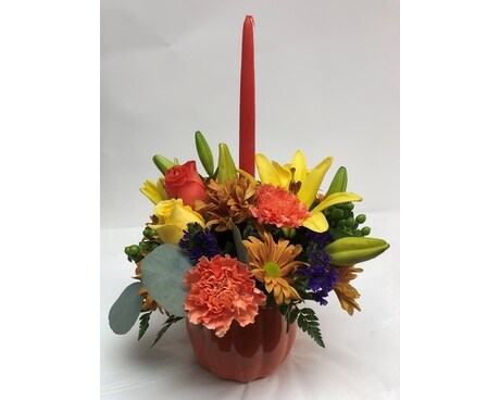 One Candle Centerpiece Flower Arrangement