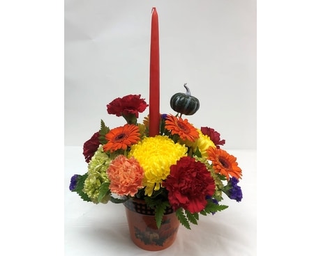 Pumpkin Candle Centerpiece Flower Arrangement
