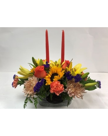 Two Candle Centerpiece Flower Arrangement