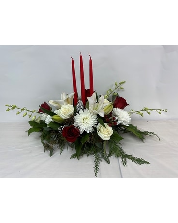 Three Candle Centerpiece Flower Arrangement