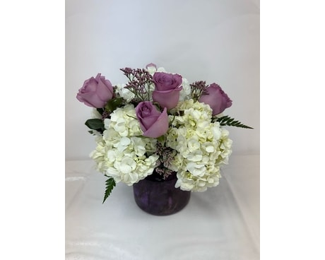 Hydrangea & Lavender Roses Flower Arrangement