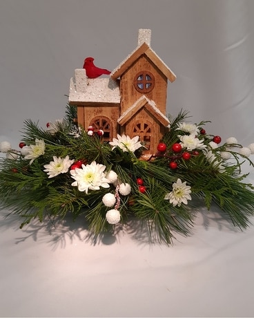 Christmas Bird House Arrangement Flower Arrangement