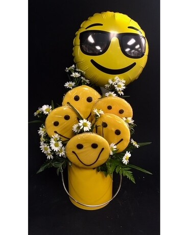 Smiley Face Cookies and Balloons Flower Arrangement
