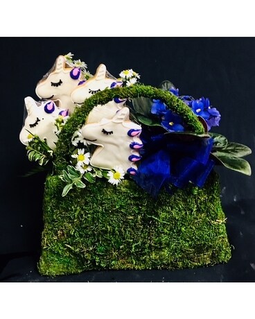 Unicorn Cookies in Purse Flower Arrangement