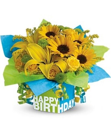 Teleflora's Sunny Birthday Present Flower Arrangement