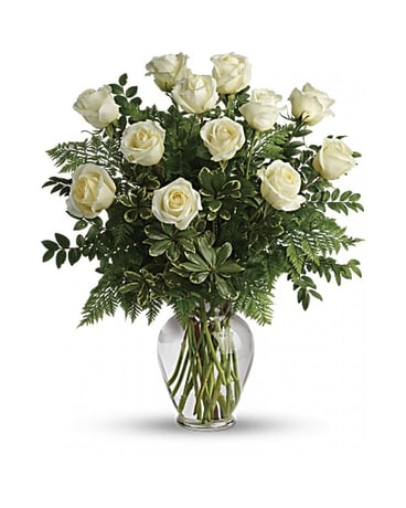 One Dozen White Roses Flower Arrangement