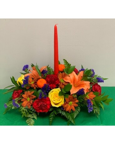Single Candle Centerpiece Flower Arrangement