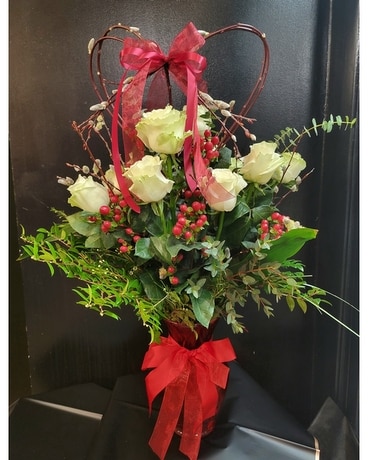 White roses with Heart Flower Arrangement