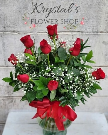 1 Dzn Long Stem Roses W/hmd Balloon Flower Arrangement