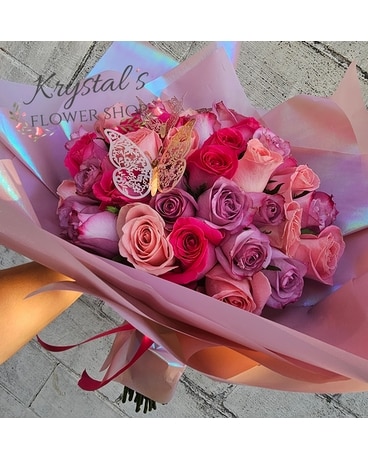 50 Pastel roses Buchon Wrapped Flower Arrangement