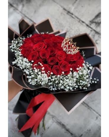 Ramobuchon Roses Simple 50 Red Rose Ramo Buchon W Baby Breath crown in Weslaco TX - Krystal's ...