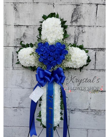 Blue Heart Sympathy Cross Sympathy Arrangement