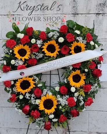 Sunflowers & Roses Heart Tribute Sympathy Arrangement