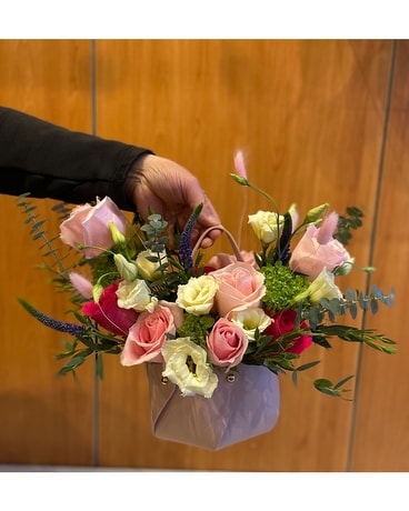 A Basket Full of Love (Pink Roses) Flower Arrangement