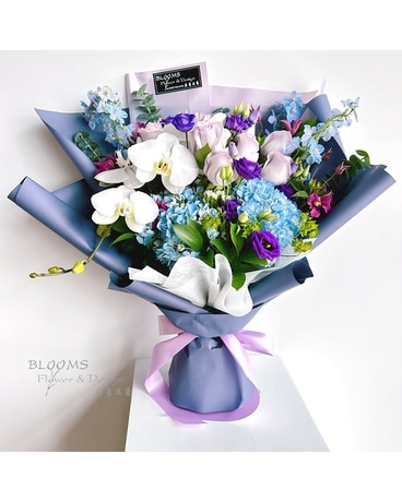 Elegant Orchid and Delphinium Bouquet Bouquet