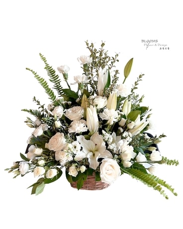 White Elegance Flower Basket Sympathy Arrangement