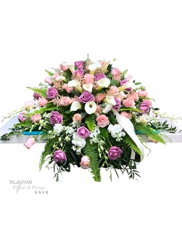 Shades of Purple Casket Spray Funeral Casket Spray Flowers