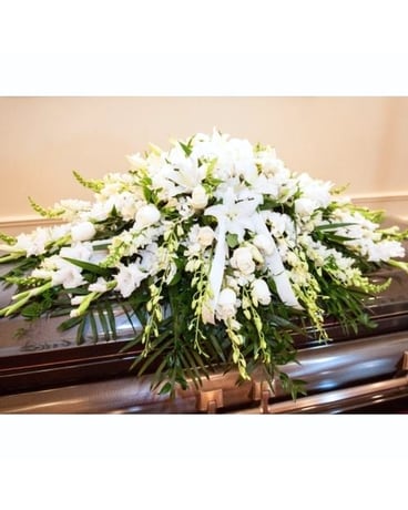 The Everlasting White Casket Spray Funeral Casket Spray Flowers