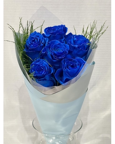 6 Blue Roses Hand Tie Bouquet in Burnaby BC - Hepatica Florist