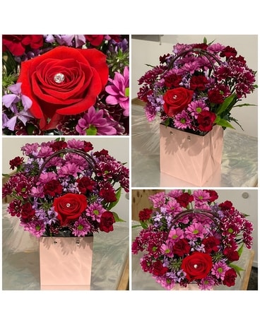 Floral Bag in Reds & Purples Flower Arrangement
