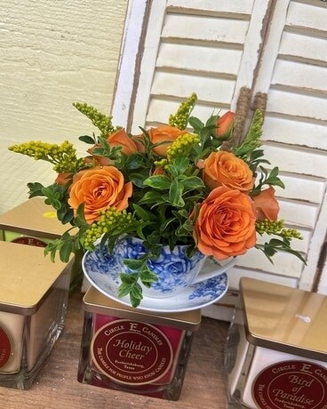 Teacup with Fresh Spring Assortment Flower Arrangement